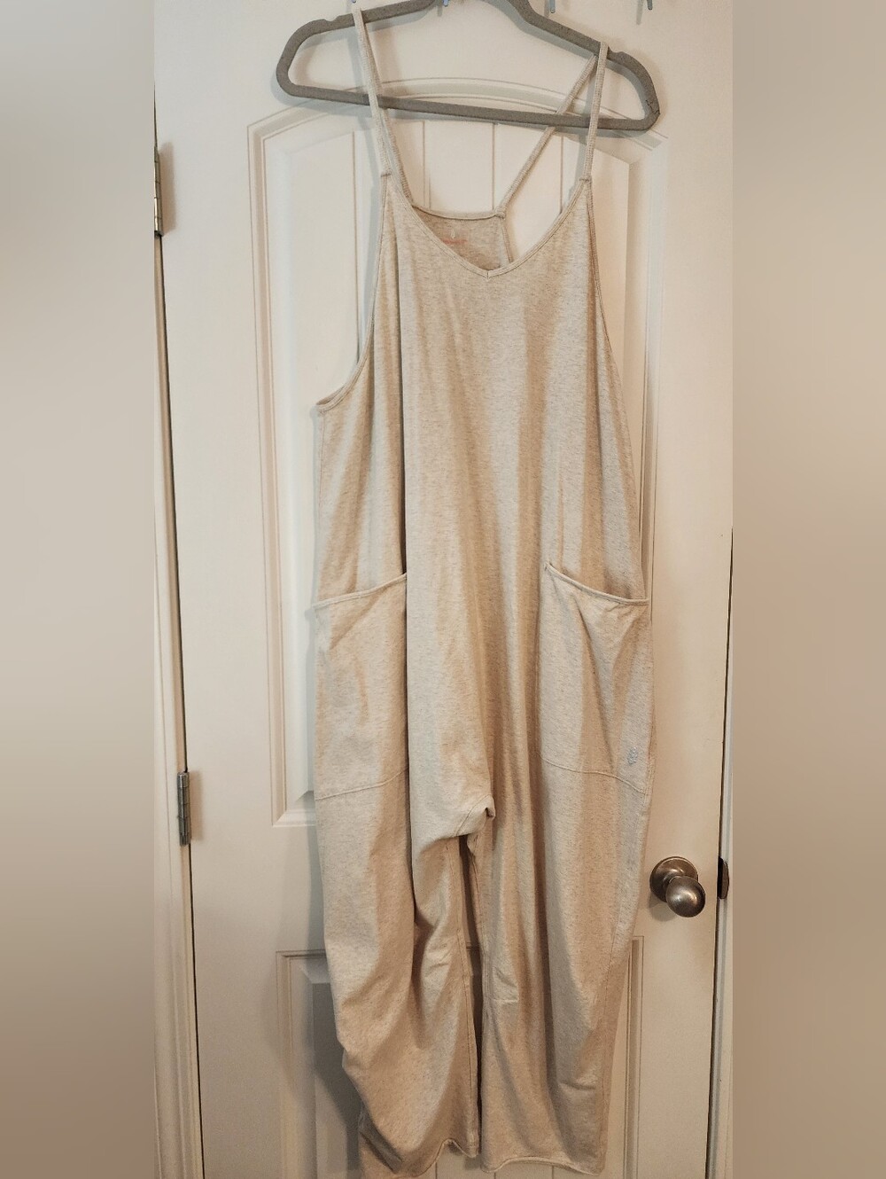 Free People Hot Shot Overall Cotton Knit Jumpsuit XL Cream Heather Oversized
